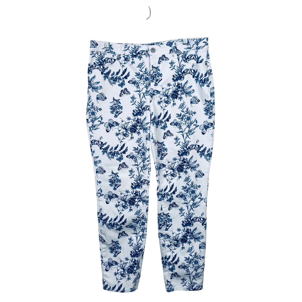 Talbots Blue White Floral Toile Slim Ankle Jean Butterfly Print Size 12